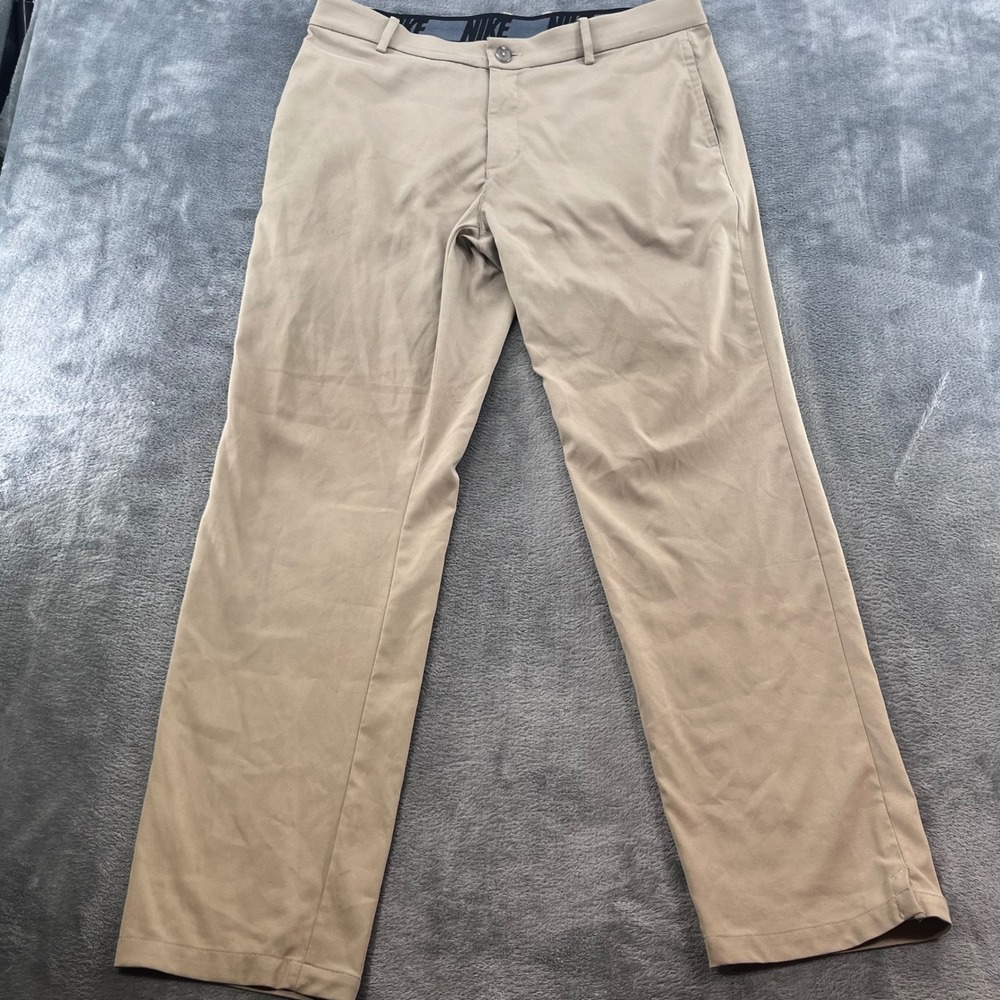 Nike Dri-FIT Golf Pants Mens 34x32 Khaki Tan Flat Front Performance AJ5489-247
